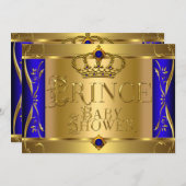 Little Prince Baby Shower Boy Regal Blue Crown 9 Einladung (Vorne/Hinten)