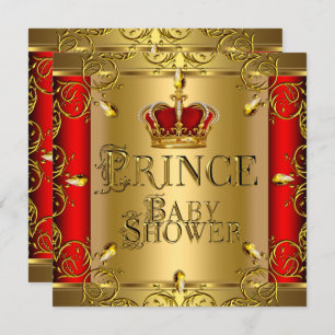 Little Prince Baby Shower Boy Regal Red Gold Crown Einladung