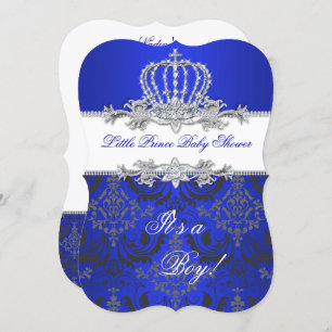 Little Prince Baby Shower Boy Royal Blue Crown 2 Einladung
