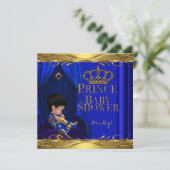 Little Prince Baby Shower Boy Royal Blue Crown 5z Einladung (Stehend Vorderseite)
