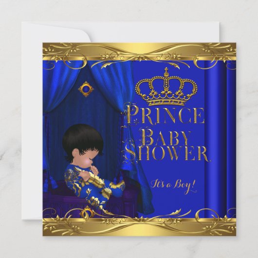 Little Prince Baby Shower Boy Royal Blue Crown 5z Einladung (Vorderseite)