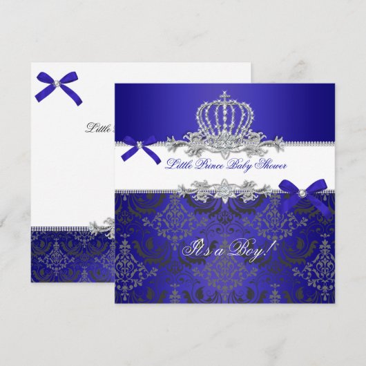 Little Prince Baby Shower Boy Royal Blue Crown Einladung (Vorne/Hinten)