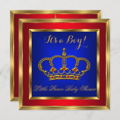 Little Prince Baby Shower Boy Royal Red Blue 2 Einladung (Vorne/Hinten)