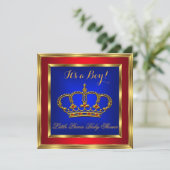 Little Prince Baby Shower Boy Royal Red Blue 2 Einladung (Stehend Vorderseite)