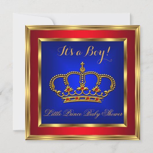 Little Prince Baby Shower Boy Royal Red Blue 2 Einladung (Vorderseite)