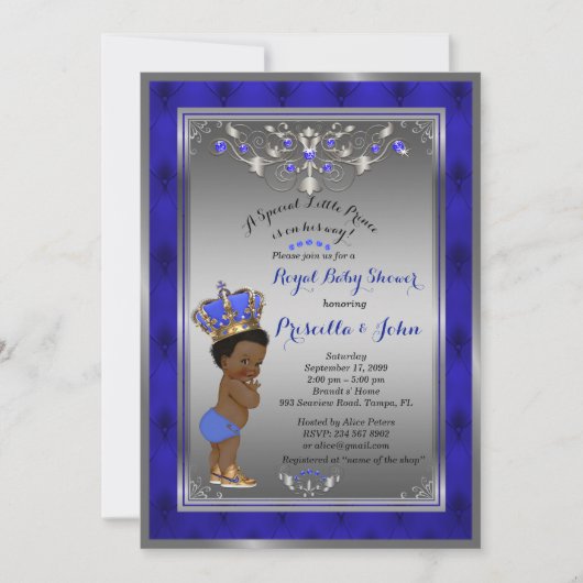 Little Prince Baby Shower Einladung, Royal SILVER Einladung (Vorderseite)
