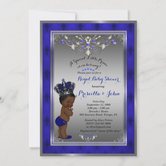 Little Prince Baby Shower Einladung, Royal SILVER Einladung (Vorderseite)