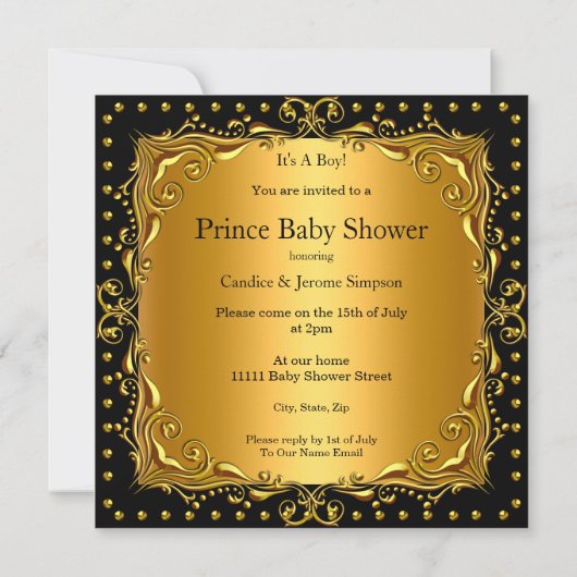 Little Prince Baby Shower Gold Foil Crown Black Einladung (Rückseite)
