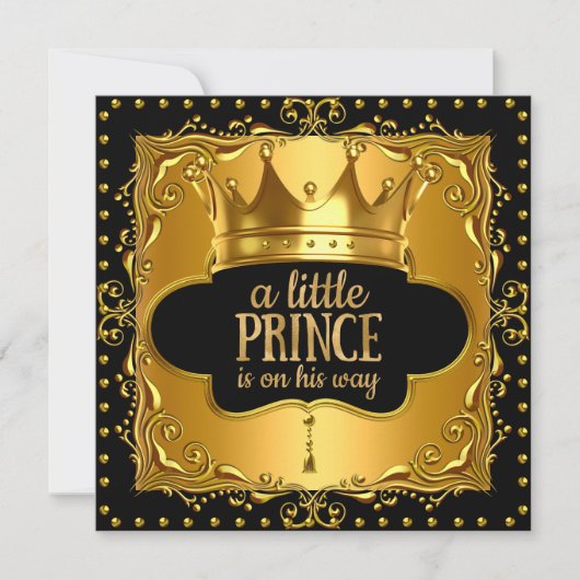 Little Prince Baby Shower Gold Foil Crown Black Einladung (Vorderseite)