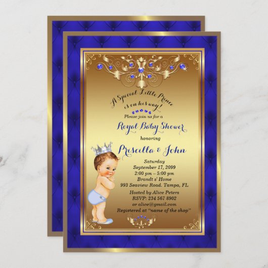 Little Prince Baby Shower Invitation, Royal Blue 2 Einladung (Vorne/Hinten)