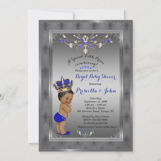 Little Prince Baby Shower Invitation, Royal SILVER Einladung (Vorderseite)