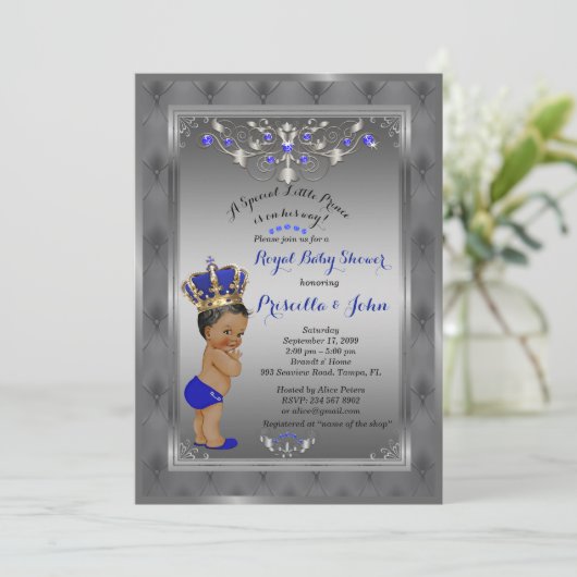 Little Prince Baby Shower Invitation, Royal SILVER Einladung (Stehend Vorderseite)