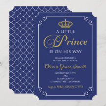 Little Prince Baby Shower Royal Blue Gold Invitati