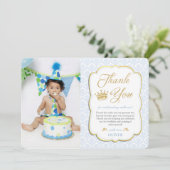 Little Prince Birthday Blue Damask Picture Dankeskarte (Stehend Vorderseite)