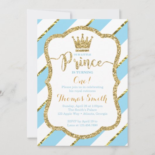 Little Prince Birthday Einladung in Blue & Gold (Vorderseite)