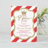 Little Prince Birthday Einladung, Rot, Gold Einladung (Stehend Vorderseite)