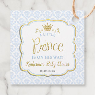 Little Prince Blue Damask Gold Crown Baby Dusche Geschenkanhänger