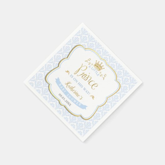 Little Prince Blue Damask Gold Crown Baby Dusche Serviette (Ecke)