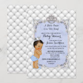 Little Prince Blue Pearls Diamonds Baby Boy Einladung (Vorne/Hinten)