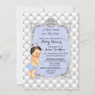 Little Prince Blue Pearls Diamonds Baby Boy Einladung