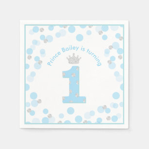 Little Prince Blue Silver 1. Geburtstag Party Serviette