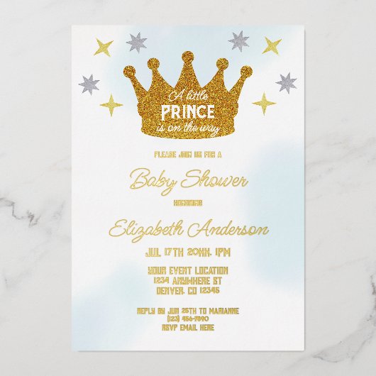 Little Prince Boy Baby Shower Folieneinladung (Vorderseite)