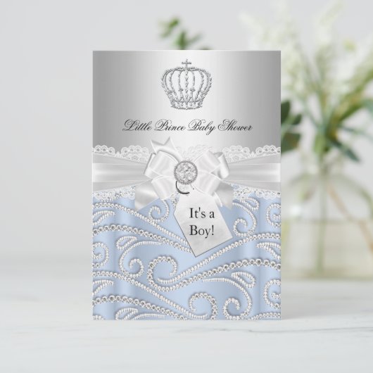 Little Prince Diamond Crown Babydusche Einladung (Stehend Vorderseite)
