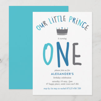 Little Prince First Birthday Blue Party Einladung