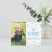 Little Prince First Birthday Light Blue Silver Dankeskarte (Stehend Vorderseite)