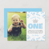 Little Prince First Birthday Light Blue Silver Dankeskarte (Vorne/Hinten)