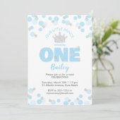 Little Prince First Birthday Light Blue Silver Einladung (Stehend Vorderseite)