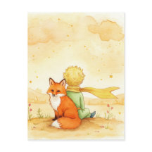 Little Prince Fox Watercolor Postcard