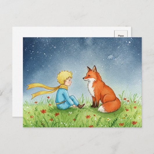 Little Prince Fox Watercolor Postcard Postkarte (Vorne/Hinten)