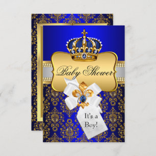 Little Prince Gold Blue Crown Babydusche lädt ein Einladung