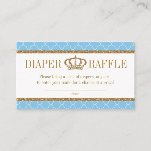 Little Prince Royal Baby Blue & Gold Diaper Raffle Begleitkarte (Vorderseite)