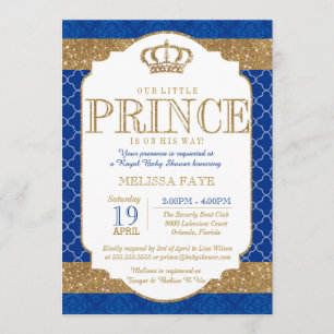 Little Prince Royal Blue Gold Baby Dusche Einladung
