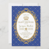 Little Prince Royal Blue Gold Baby Dusche laden ei Einladung (Vorderseite)