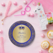 Little Prince Royal Blue Gold Crown Pappteller (Party)