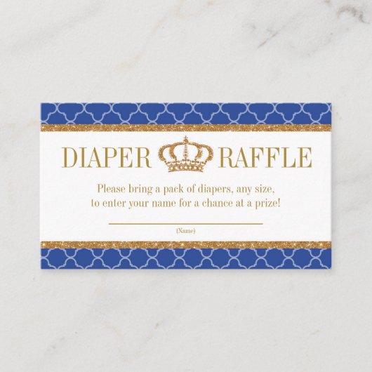 Little Prince Royal Blue & Gold Diaper Raffle Begleitkarte (Vorderseite)