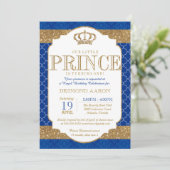 Little Prince Royal Blue Gold Geburtstag oder Dusc Einladung (Stehend Vorderseite)