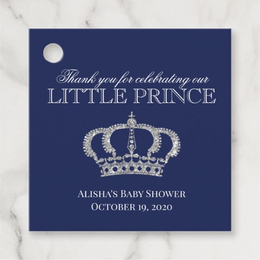 Little Prince Royal Blue Silver Dusche Danke Geschenkanhänger (Vorderseite)