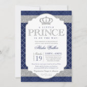 Little Prince Royal Blue und Silver Baby Dusche Einladung (Vorderseite)