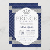 Little Prince Royal Blue und Silver Baby Dusche Einladung (Vorne/Hinten)