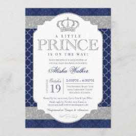 Little Prince Royal Blue und Silver Baby Dusche Einladung