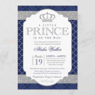 Little Prince Royal Blue und Silver Baby Dusche Einladung