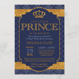 Little Prince Royal Navy Blue Gold Baby Dusche Einladung