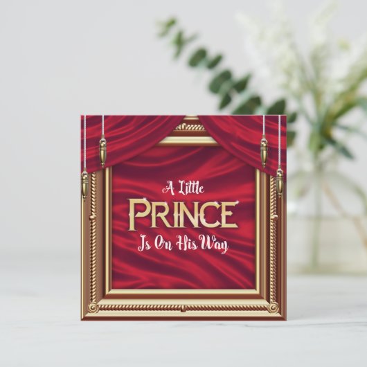 Little Prince Royal Red Boy Baby Einladung (Stehend Vorderseite)