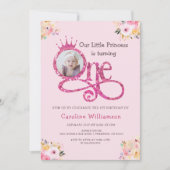 Little Princess 1. Geburtstag Foto Einladung (Vorderseite)