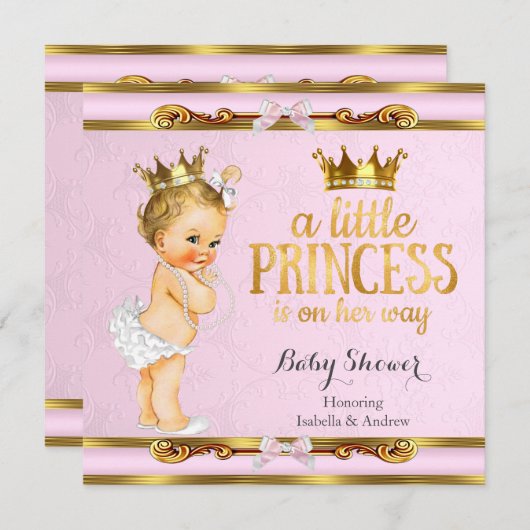 Little Princess Baby Dusche Pink Gold Blonde Girl Einladung (Vorne/Hinten)