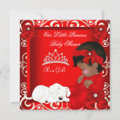 Little Princess Baby Duwer Girl Red Damask Einladung (Vorderseite)